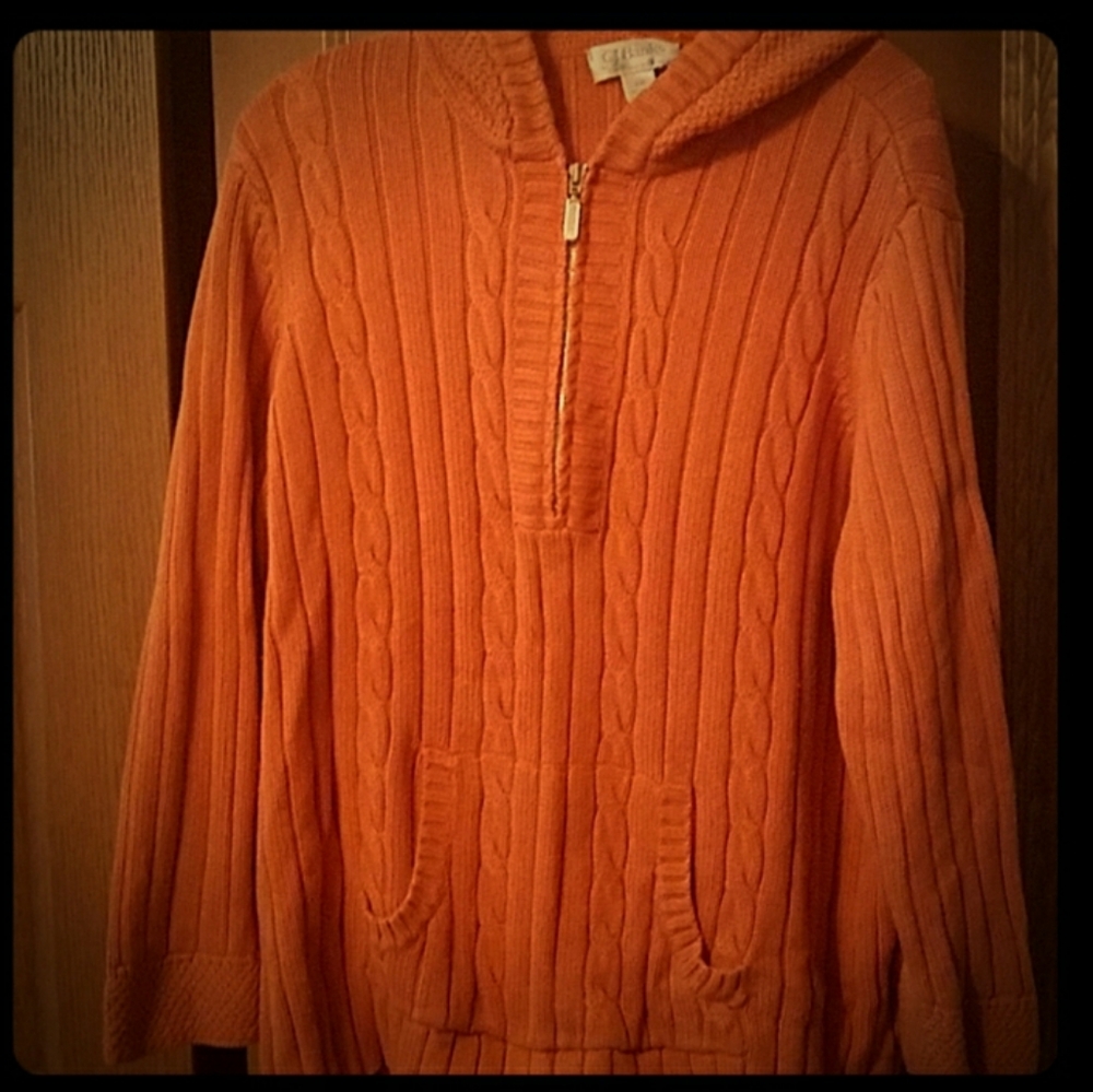 1/4 zip Orange hooded sweater 2xl